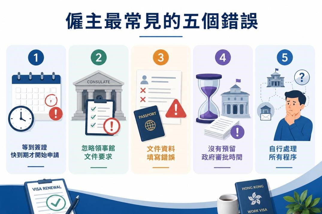 僱主辦理外傭工作簽證續期時最常見的五個錯誤